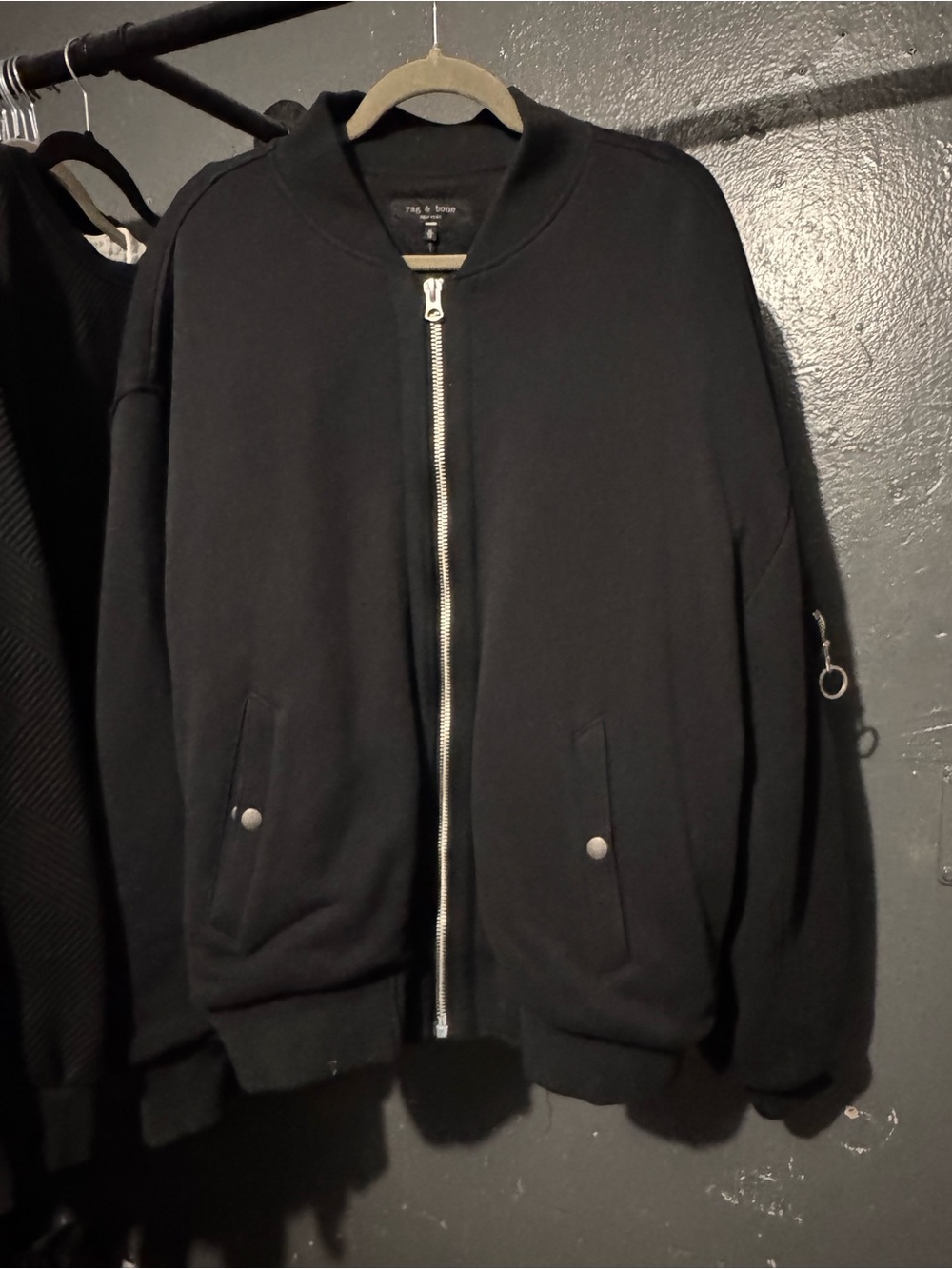 rag & bone Black Bomber Jacket with Silver Zip